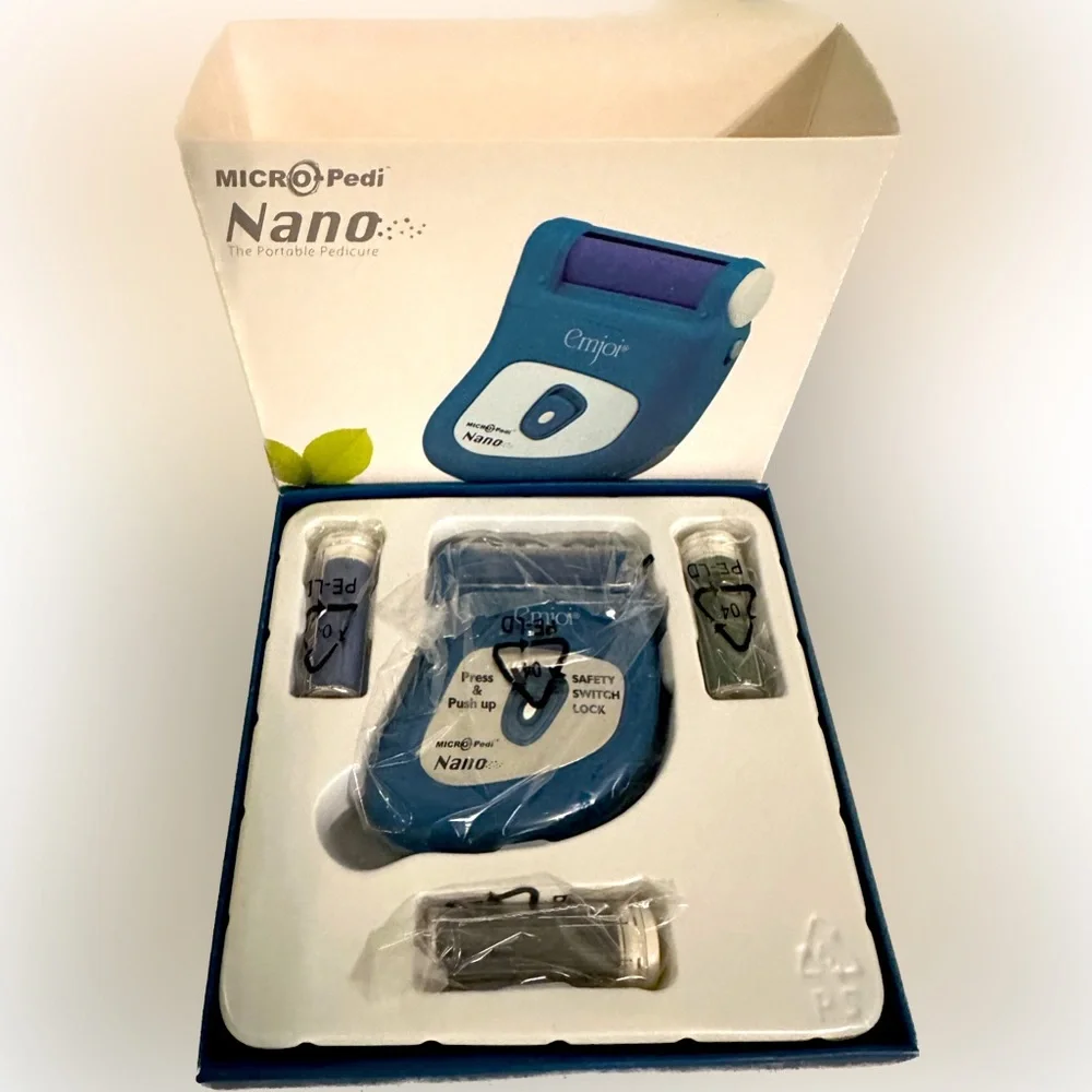 NIB Emjoi Micro-Pedi Nano “The Portable Pedicure” extra rollers pouch&brush-Teal